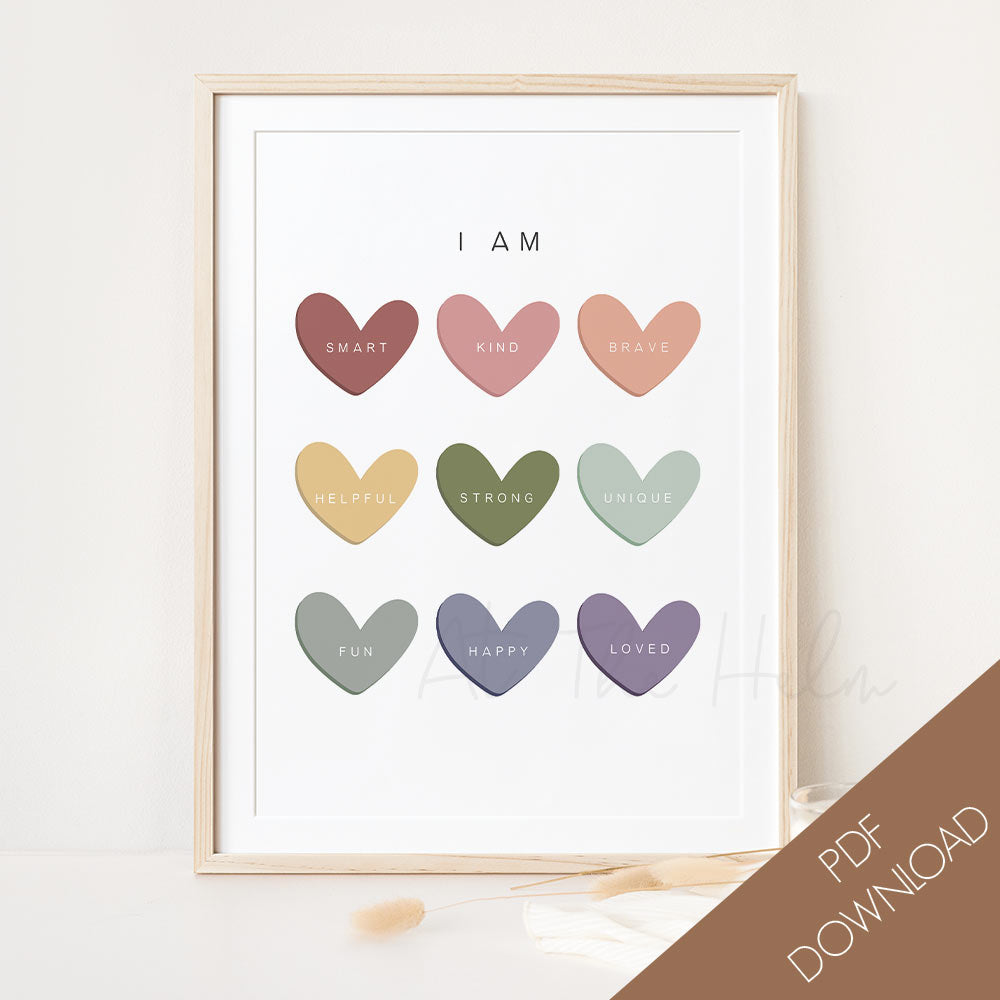 Affirmation Hearts Art Print FREE Printable Download - PDF - A3, A4, A5 Size