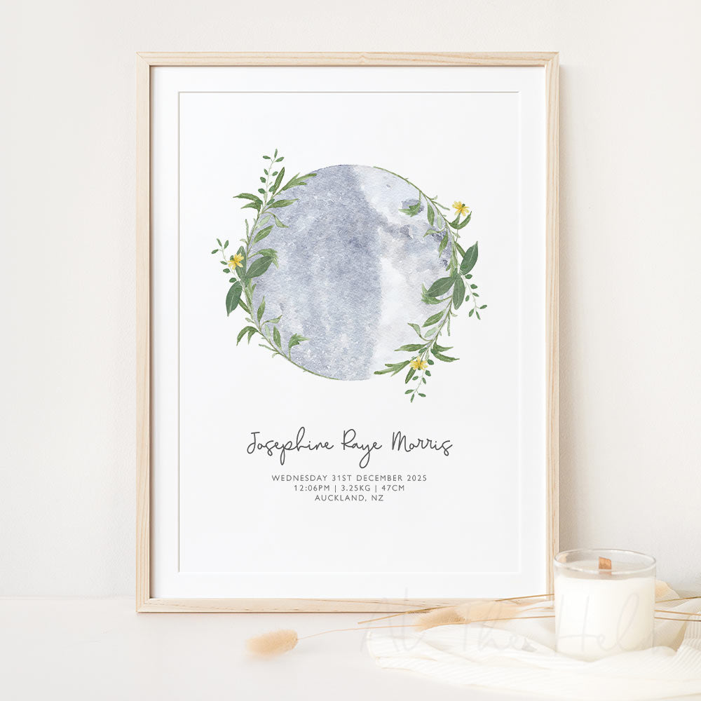 Moon and Flowers Custom Birth Detail Print