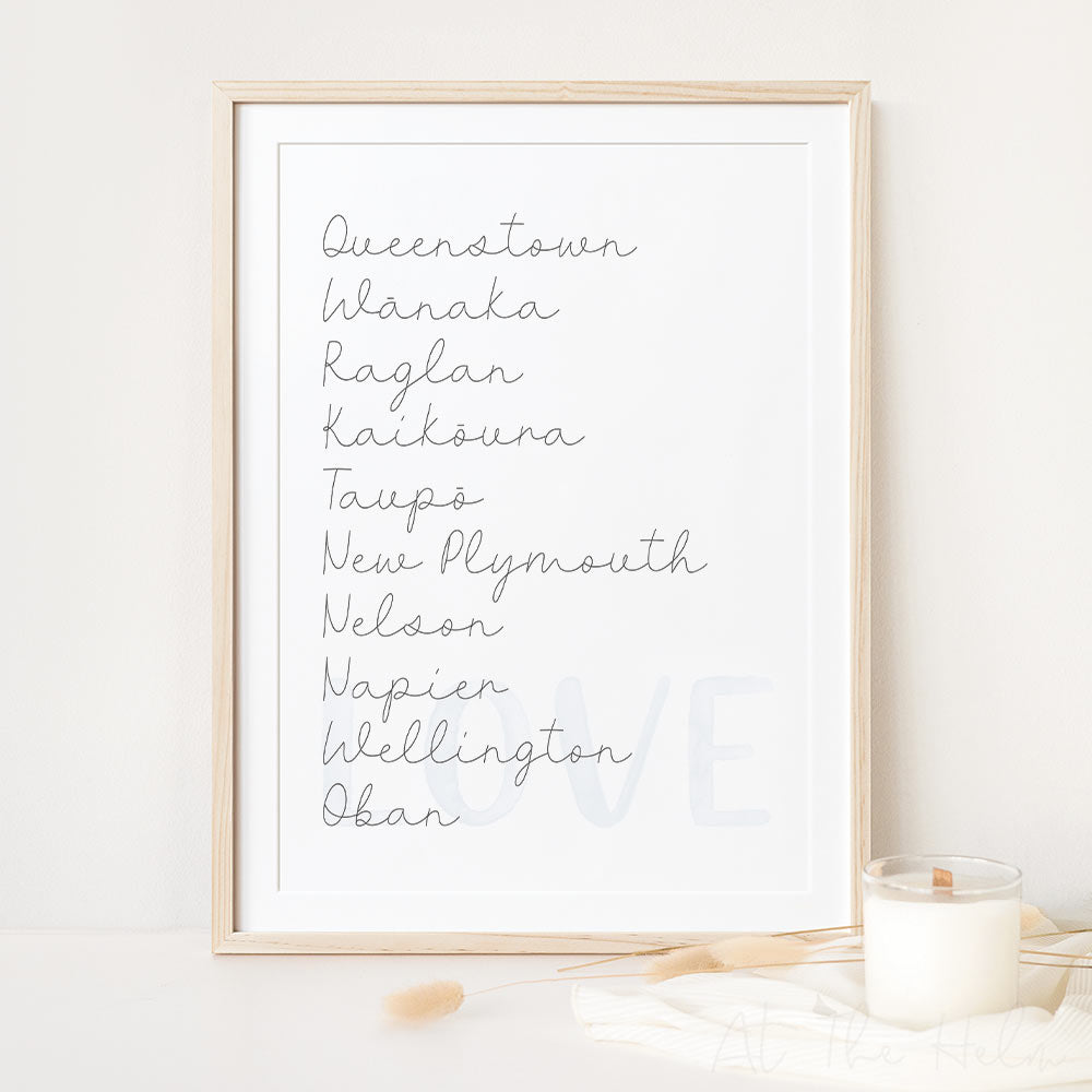 Custom Favourite NZ Place Names Print