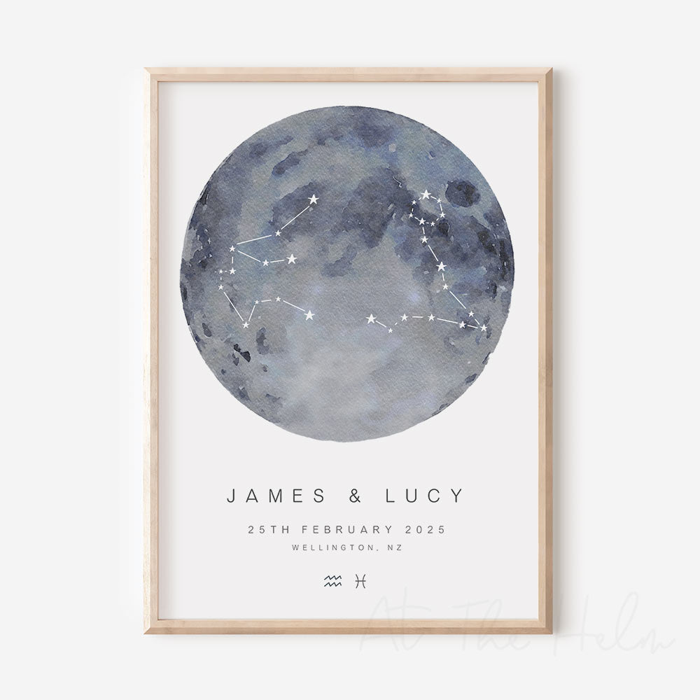 Watercolour Zodiac Couples Print - Moody Sky - At The Helm NZ