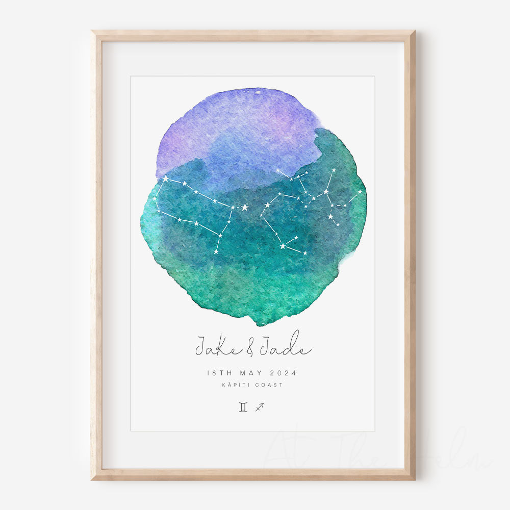Watercolour Zodiac Couples Print - Tide Pool - At The Helm NZ