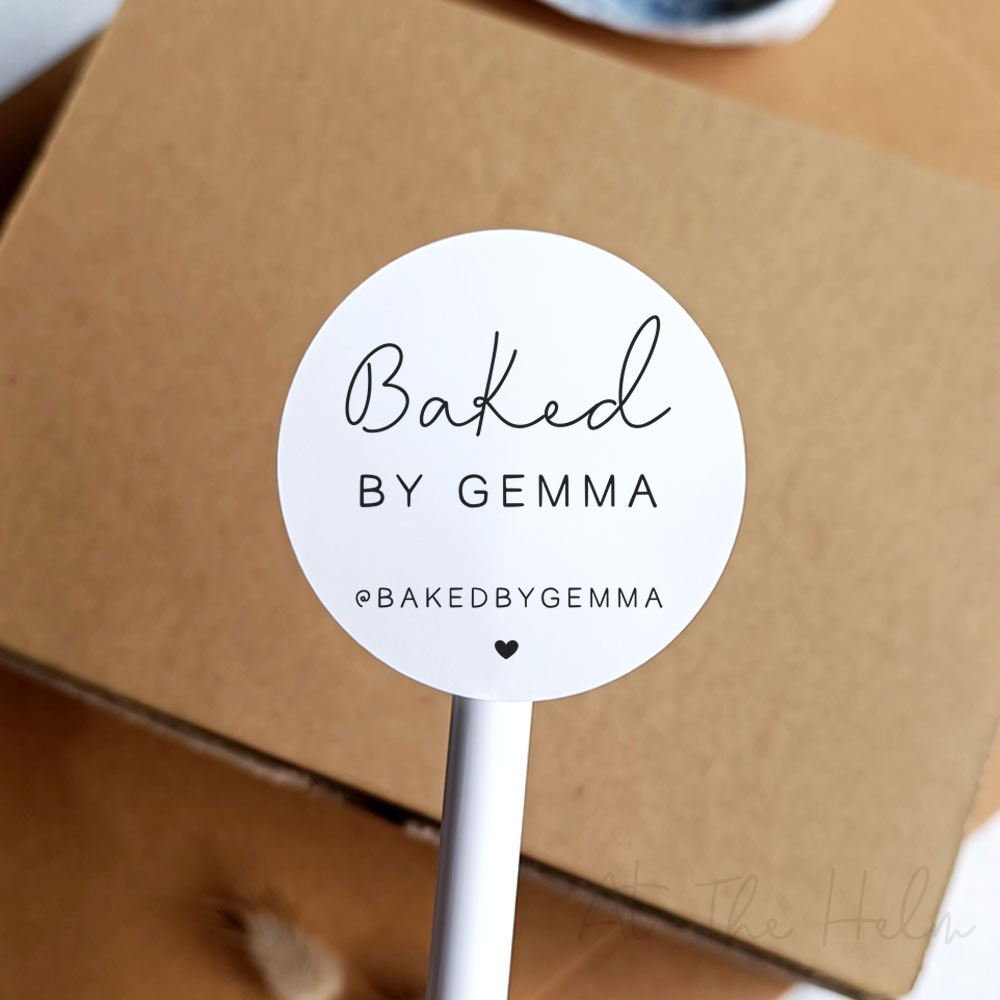 Custom Baked by Small Business Stickers - White - At The Helm NZ