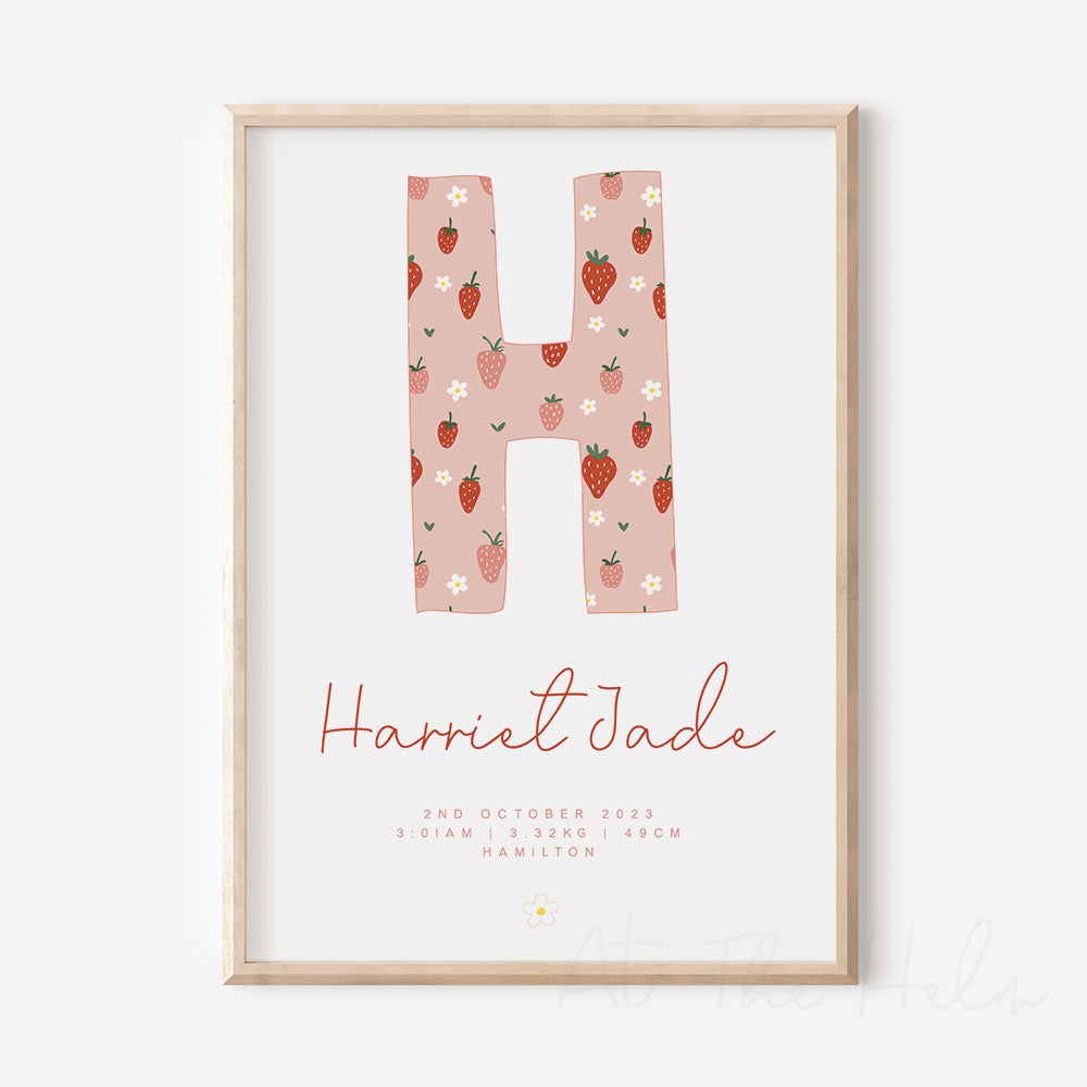 Strawberry Initial Birth Detail Print