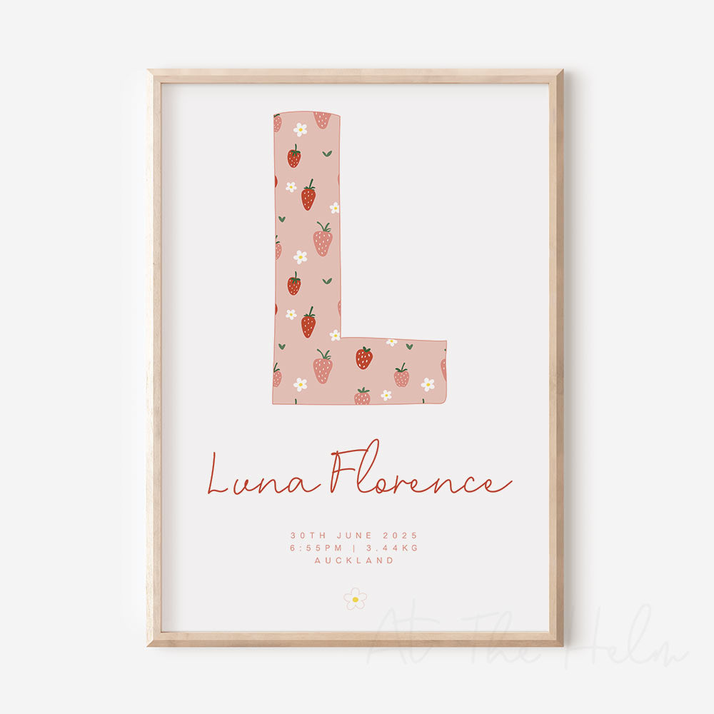 Strawberry Initial Birth Detail Print