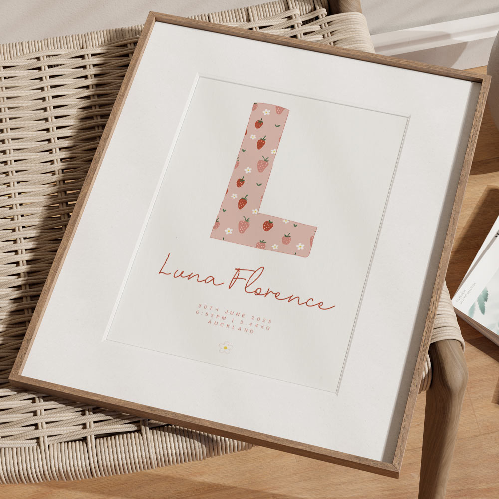 Strawberry Initial Birth Detail Print