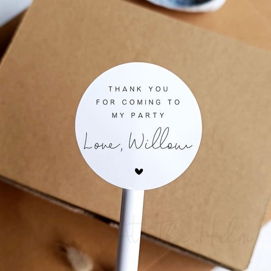 Thank you for coming to my birthday party - customised stickers white - At The Helm NZ