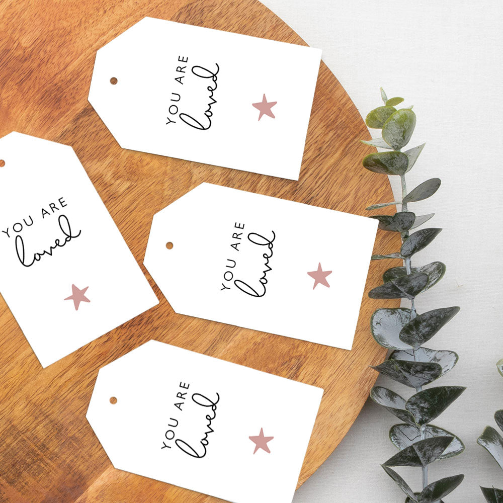 Printable you are loved gift tags with pink star - At The Helm NZ