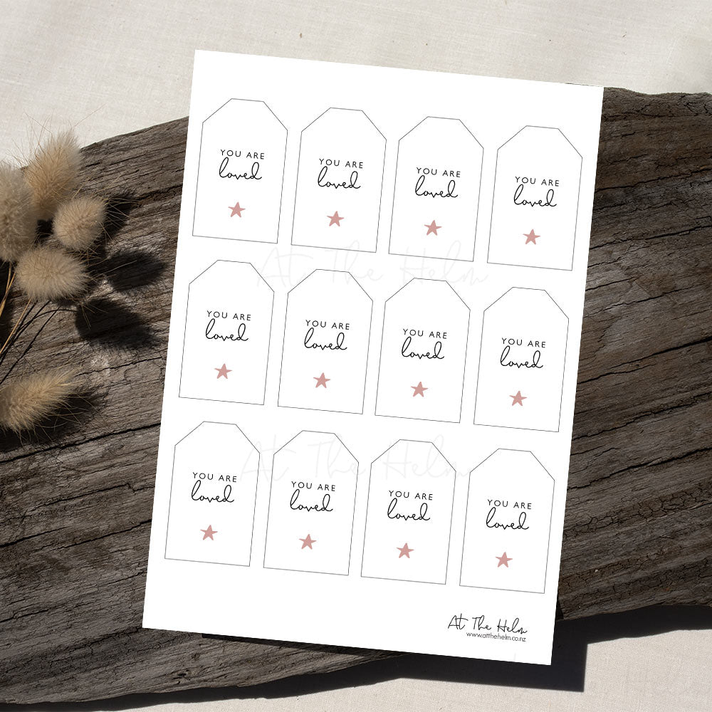 Printable you are loved gift tags with pink star - At The Helm NZ