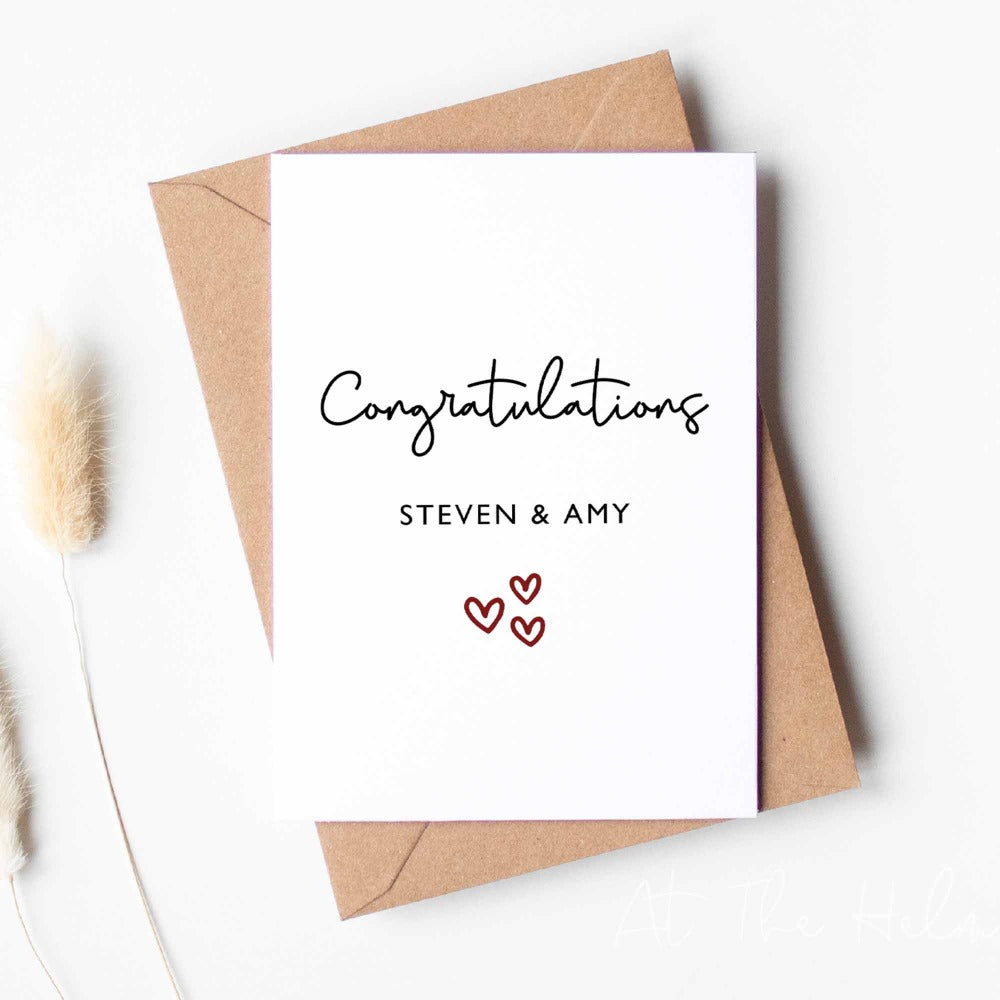 Personalised Minimalist Wedding Card that reads "congratulations Steven & Amy"- At The Helm