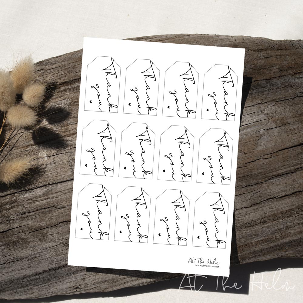 Printable White thank you gift tags - At The Helm NZ