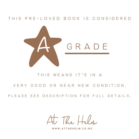 A square informational graphic on a white background with brown text and a brown star containing the letter A. The text reads: 'THIS PRE-LOVED BOOK IS CONSIDERED A GRADE THIS MEANS IT'S IN A VERY GOOD OR NEAR NEW CONDITION.