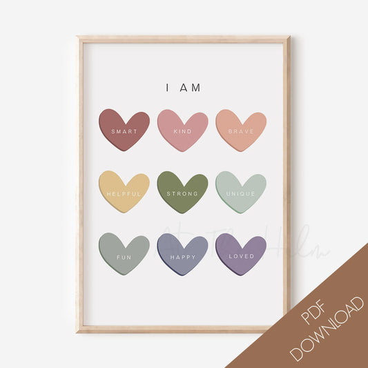 Affirmation Hearts Art Print FREE Printable Download - PDF - A3, A4, A5 Size