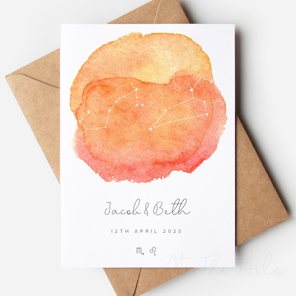 Watercolour Zodiac Couples Greeting Card - Tequila Sunrise - At The Helm NZ