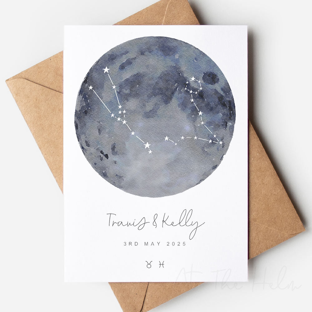 Watercolour Zodiac Couples Greeting Card - moody sky - At The Helm NZ