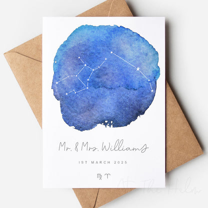 Watercolour Zodiac Couples Greeting Card - inky blue - At The Helm NZ