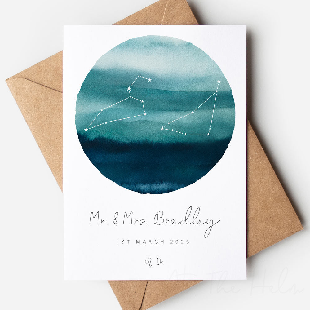 Watercolour Zodiac Couples Greeting Card - ocean dreams - At The Helm NZ