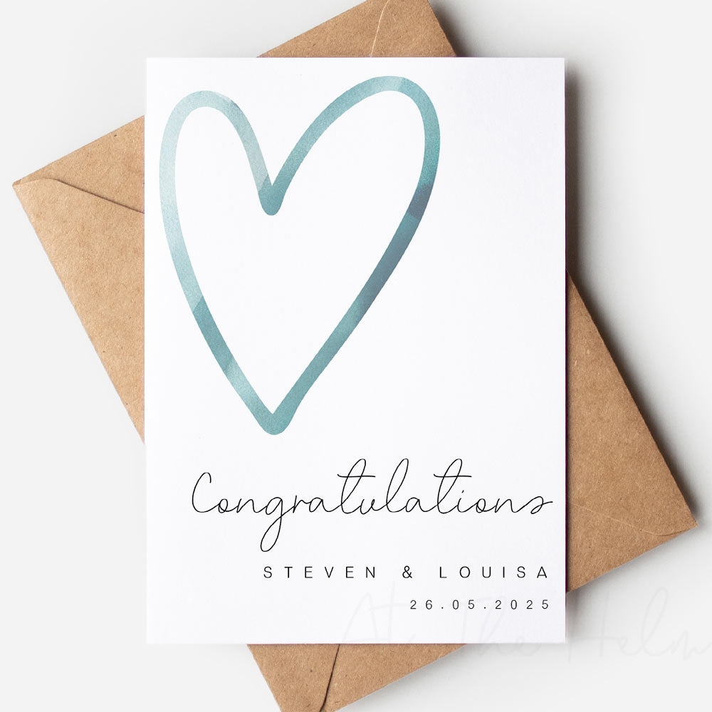 Congratulations wedding or engagement card - Blue Heart - At The Helm NZ