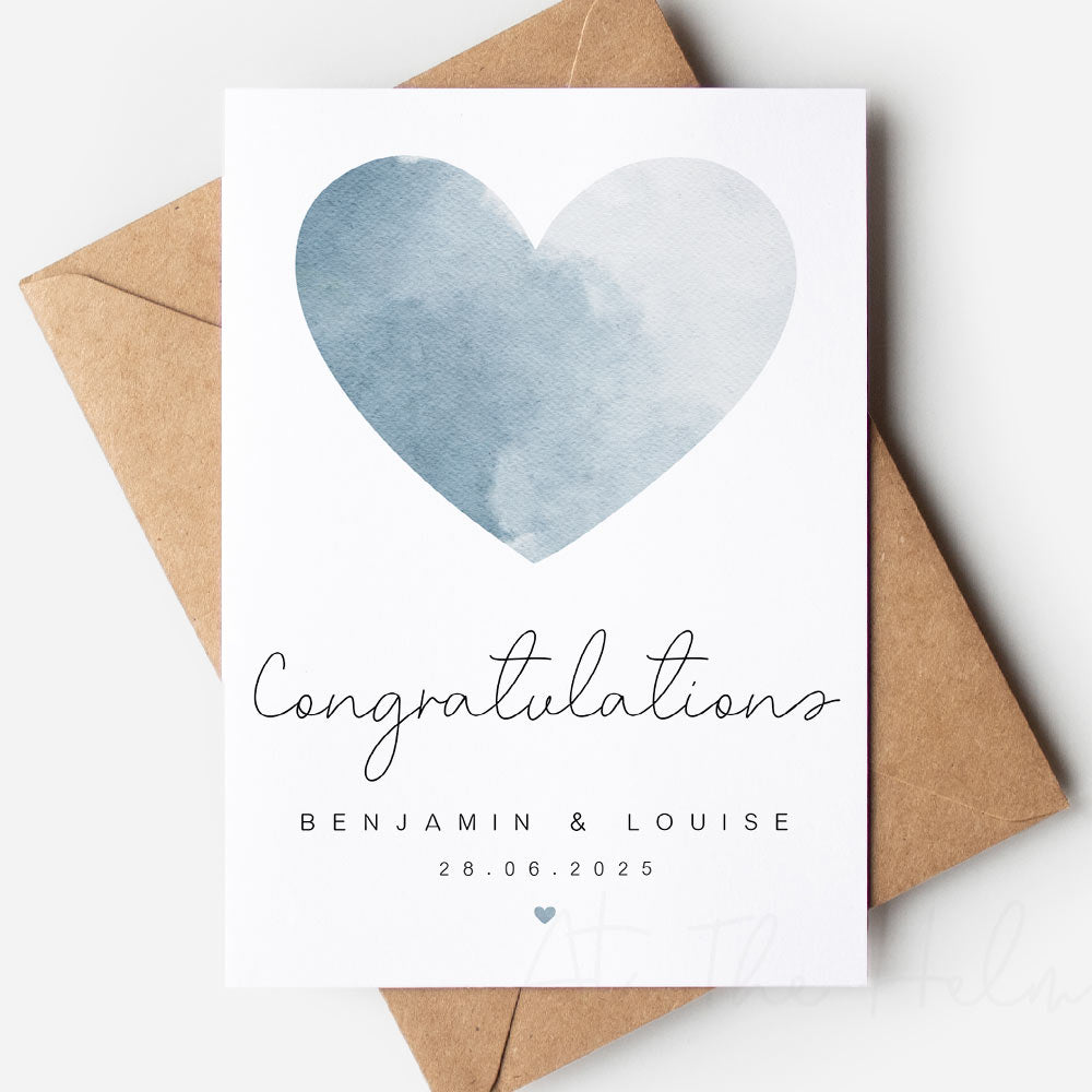 Watercolour Heart Wedding Or Engagement Greeting Card - At The Helm NZ