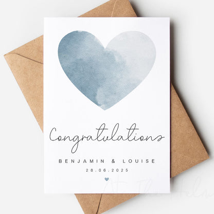 Watercolour Heart Wedding Or Engagement Greeting Card - At The Helm NZ