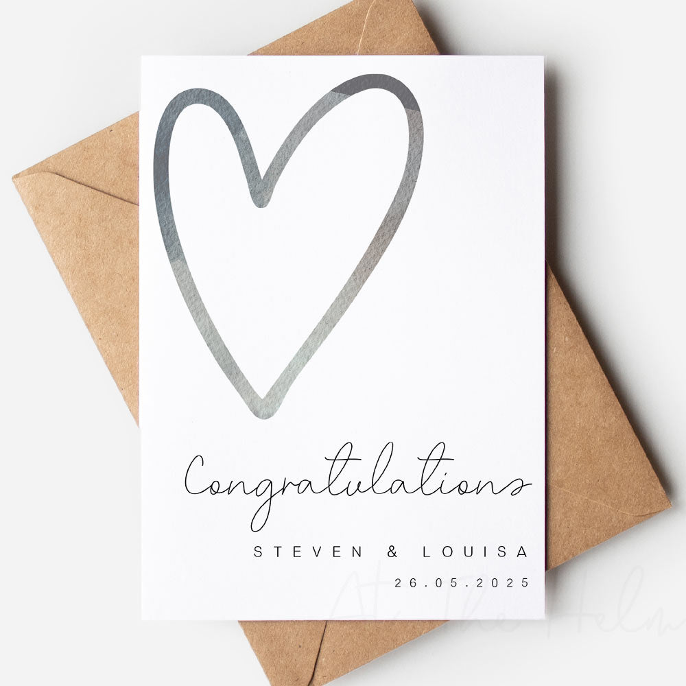 Congratulations wedding or engagement card - Grey Heart - At The Helm NZ