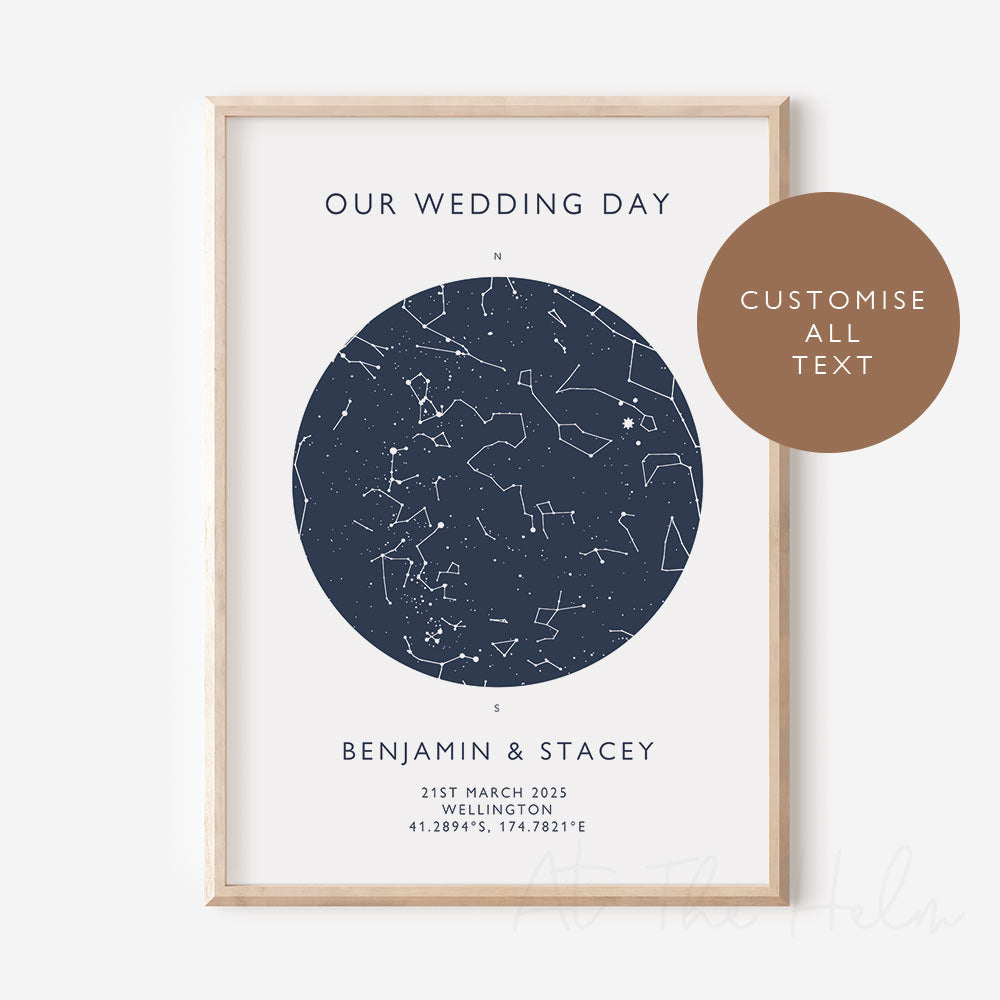 Map of the stars - BLUE Star Map Print - At The Helm NZ