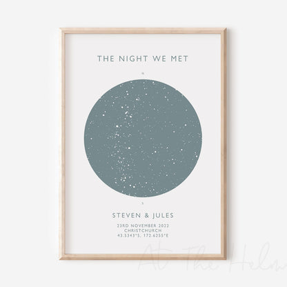 Map of the stars from a couples special day - Light Blue Star Map Print - At The Helm NZ