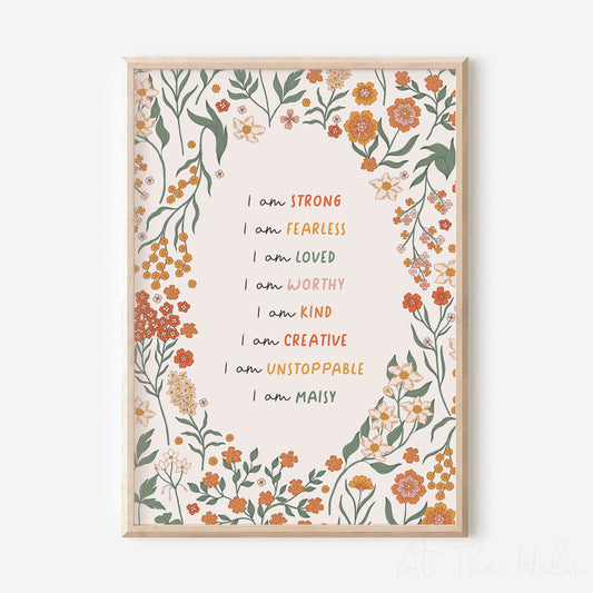 Retro Floral Children's Affirmations Print - At The Helm NZ