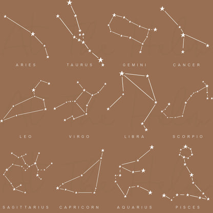 Watercolour Zodiac Constellation Birth Date Print