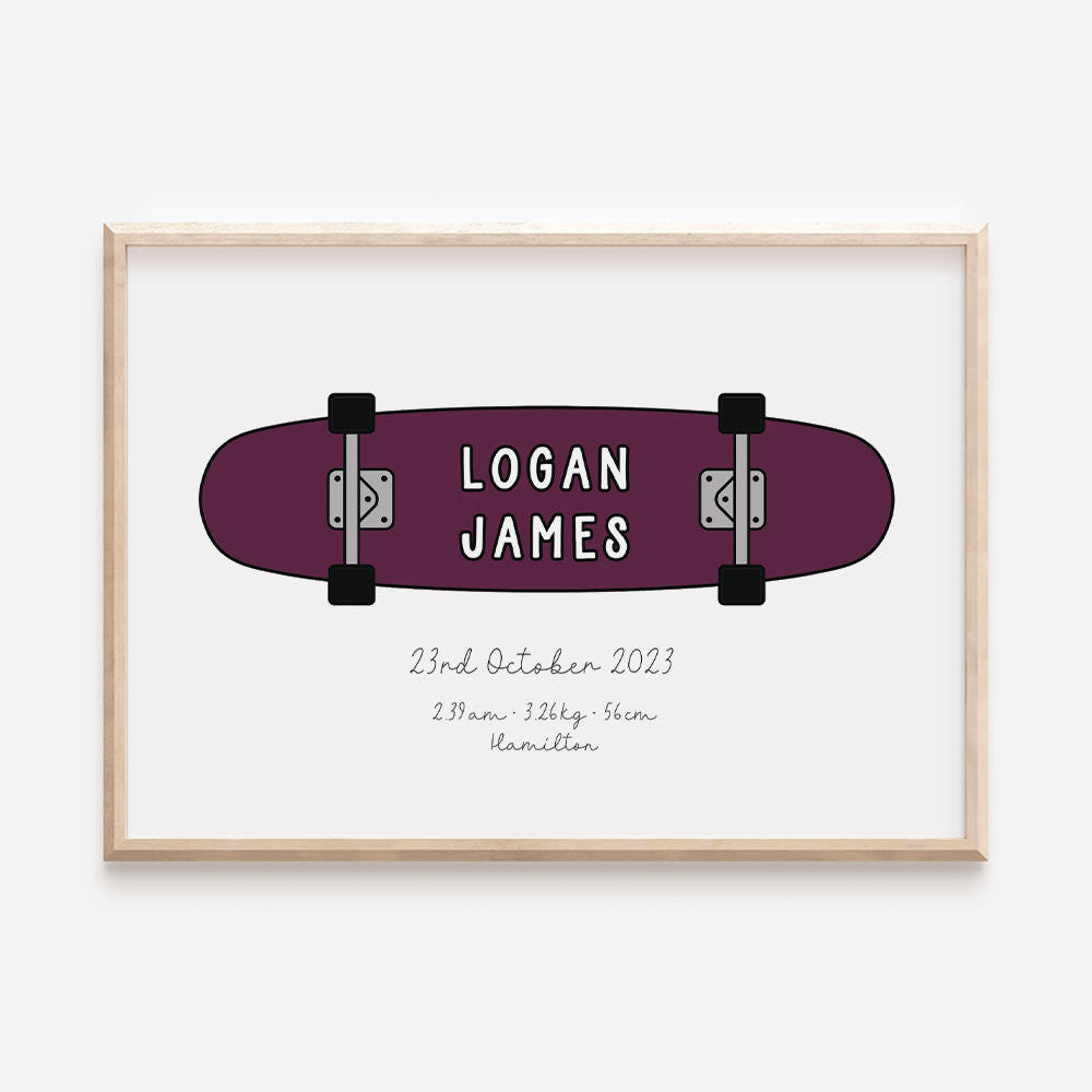 Skateboard Custom Birth Detail Print
