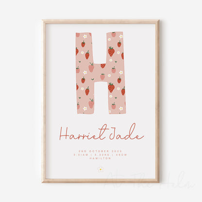 Strawberry Initial Birth Detail Print
