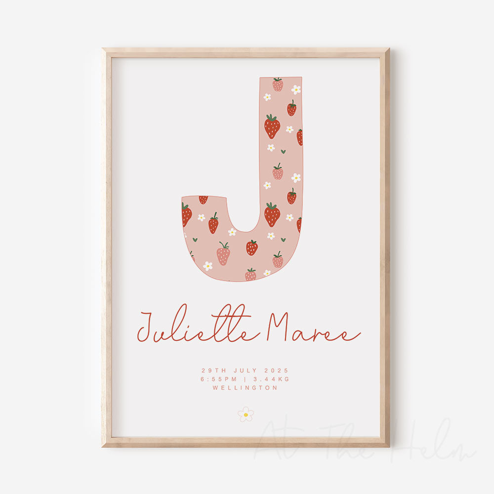 Strawberry Initial Birth Detail Print