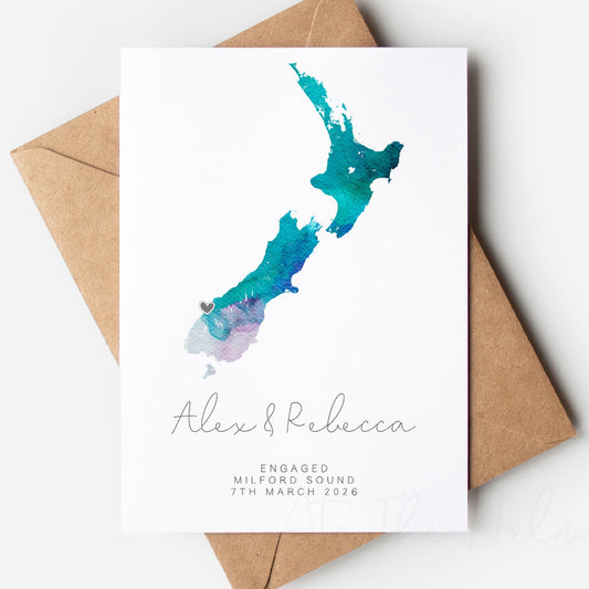 Map Of New Zealand Wedding Or Engagement Card