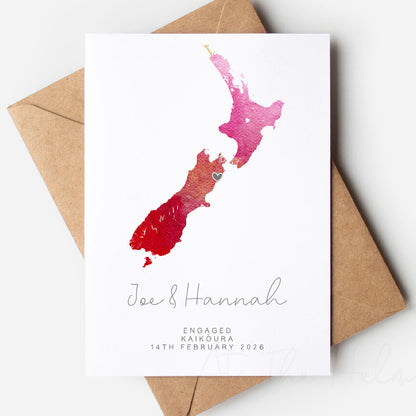 Map Of New Zealand Wedding Or Engagement Card