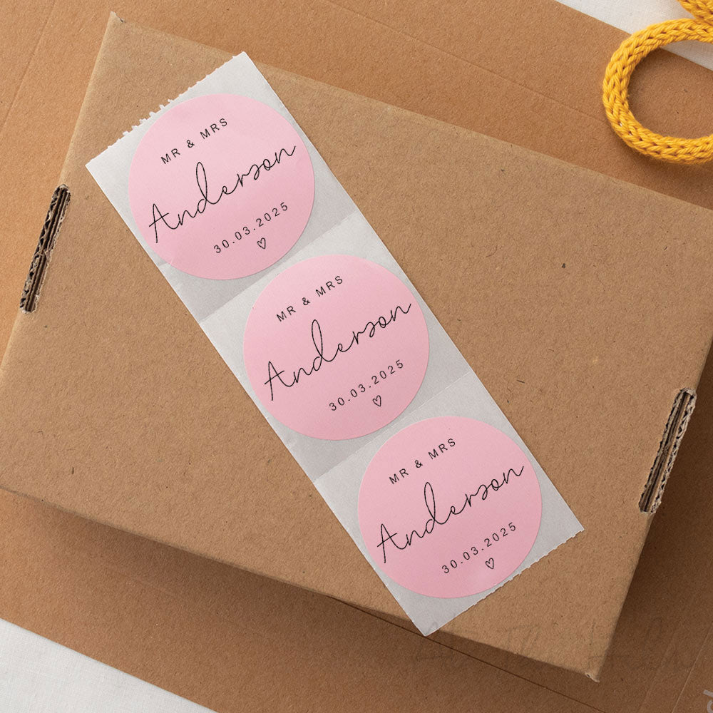 Custom Wedding Favour Stickers
 - Pink - At The Helm NZ
