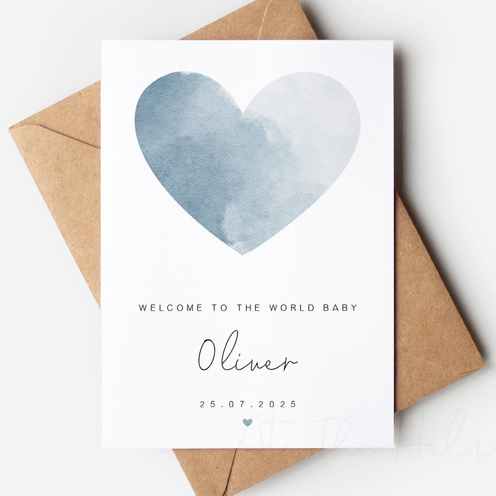 Watercolour Heart New Baby Greeting Card