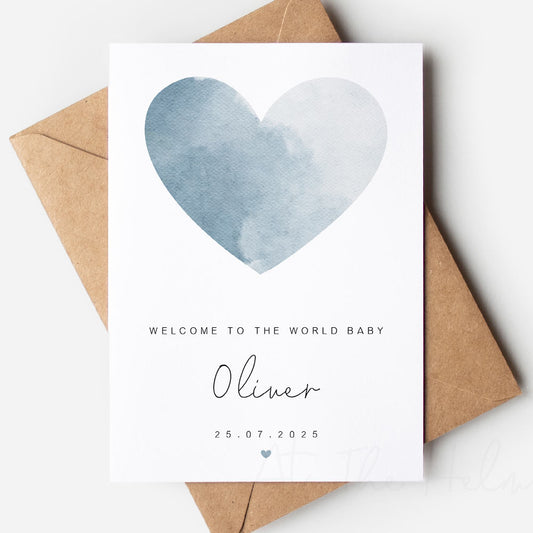 Watercolour Heart New Baby Greeting Card