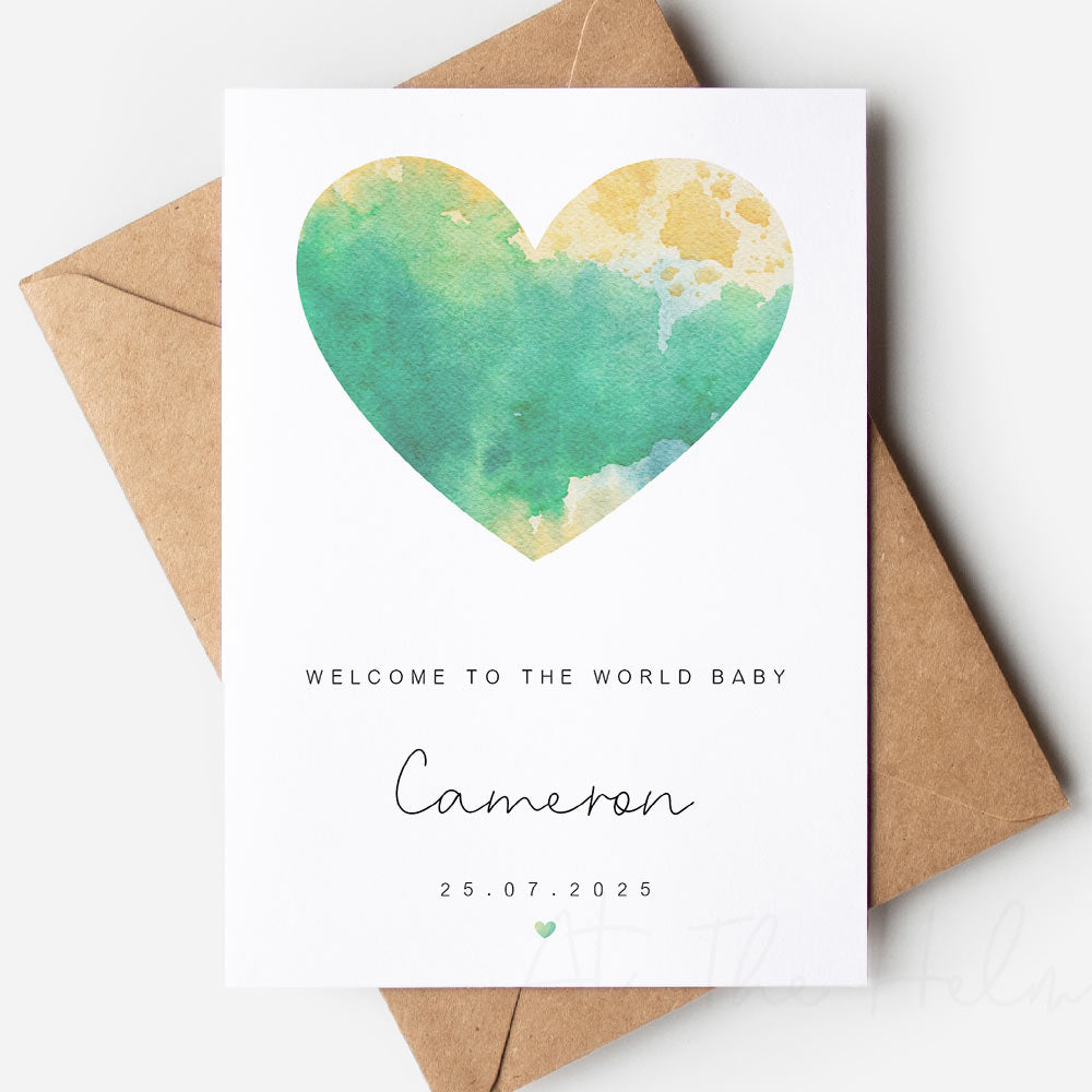 Watercolour Heart New Baby Greeting Card