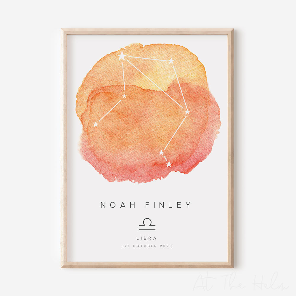Watercolour Zodiac Birth Date Print - Tequlia Sunrise - At The Helm NZ