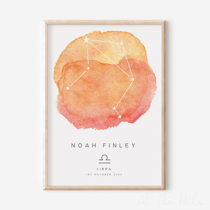 Watercolour Zodiac Birth Date Print - Tequlia Sunrise - At The Helm NZ