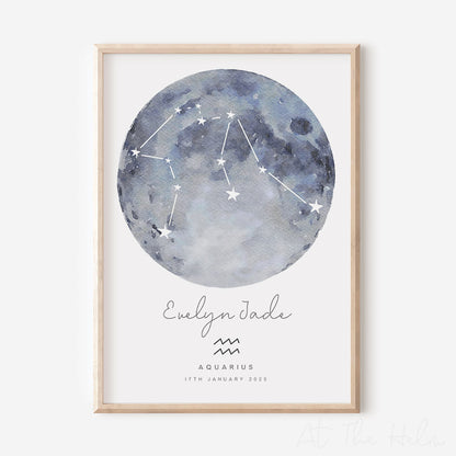 Watercolour Zodiac Birth Date Print - Moody Sky - At The Helm NZ