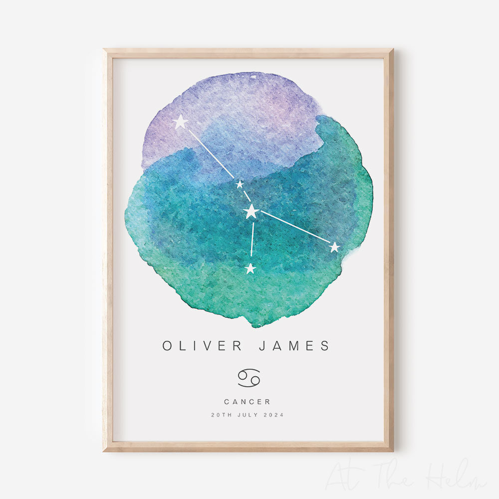 Watercolour Zodiac Birth Date Print - Tide Pool - At The Helm NZ