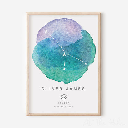 Watercolour Zodiac Birth Date Print - Tide Pool - At The Helm NZ